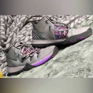 Grey,silver,purple,black Kyrie 5’s graffiti only worn in the gym